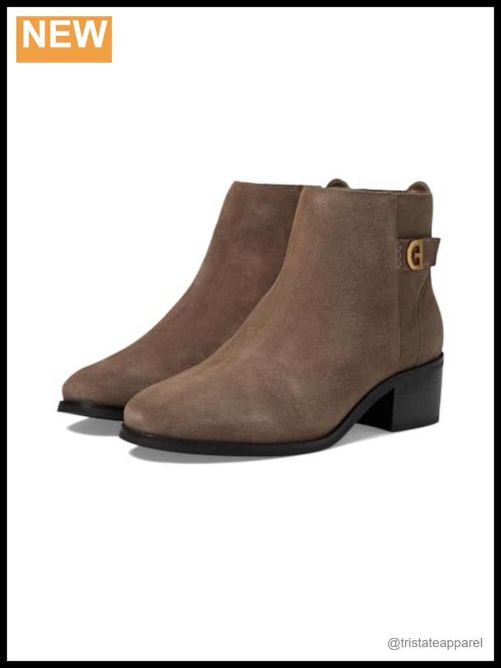 Leather Ankle Bootie with Buckle Detail and Inside Zip